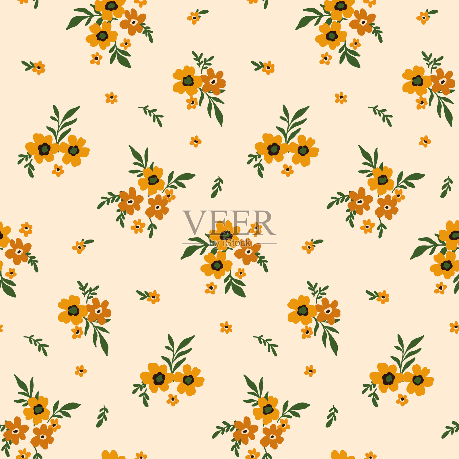 无缝花卉图案，简单的手绘植物设计插画图片素材