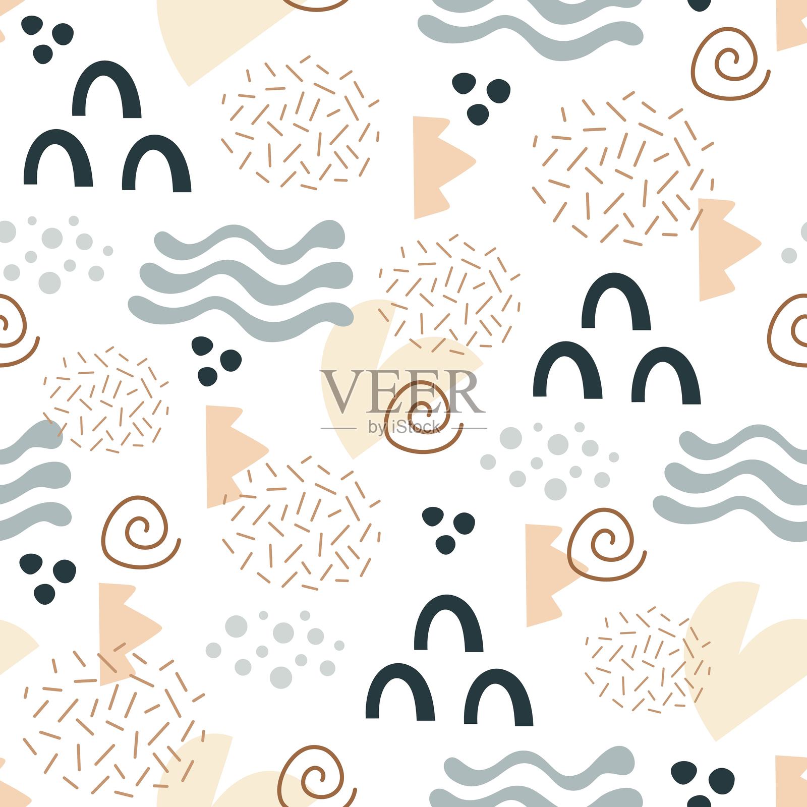 斯堪的纳维亚抽象无缝图案，柔和的有机形状。极简现代背景。插画图片素材