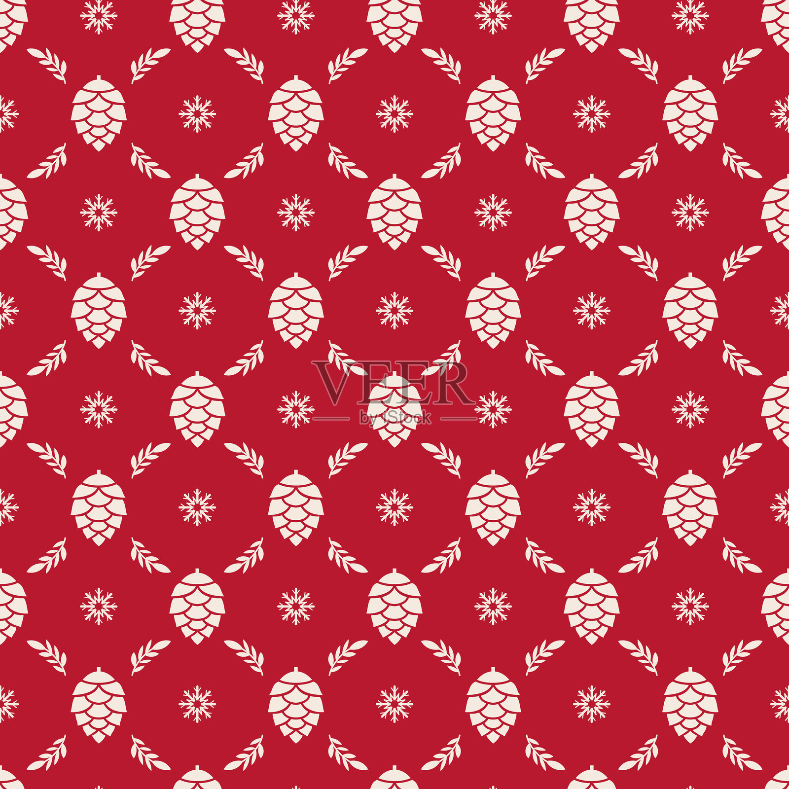 白色松果雪花无缝图案插画图片素材