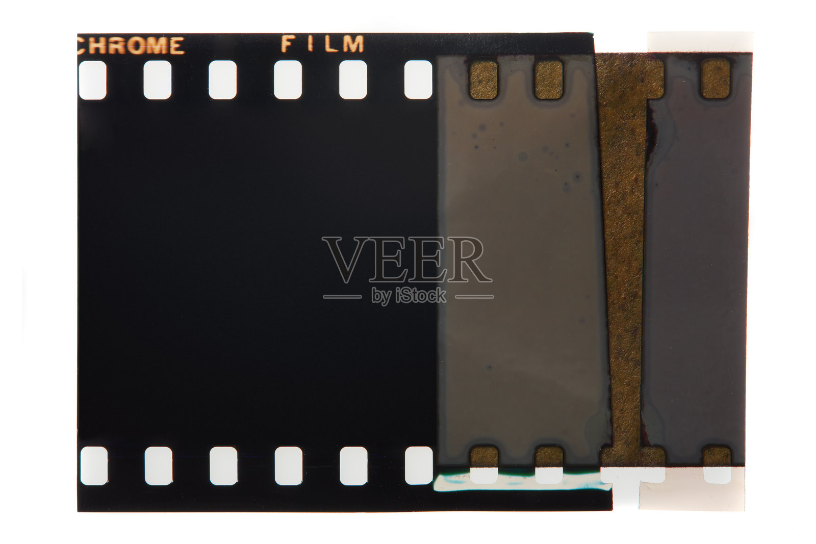 胶卷的第一张。复古空白摄影幻灯片框，带有漏光和烧毁效果。噪点、颗粒和划痕。照片摄影图片