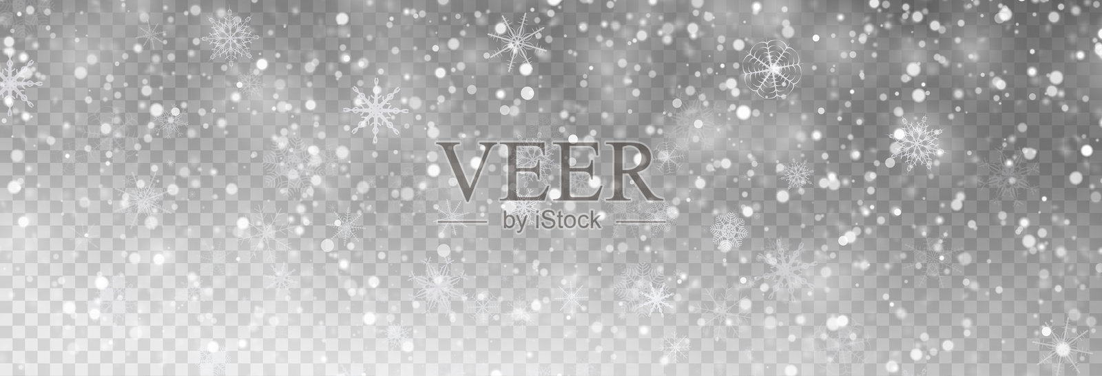 冬季背景，透明背景上孤立的雪花，矢量图。降雪、暴风雪、雪暴、雪飓风。雪花。照片摄影图片