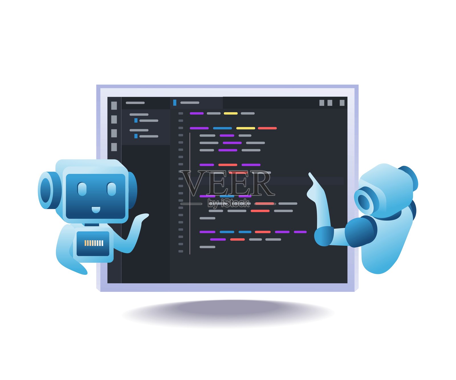 机器人开发者正在为科技概念编写代码插画图片素材