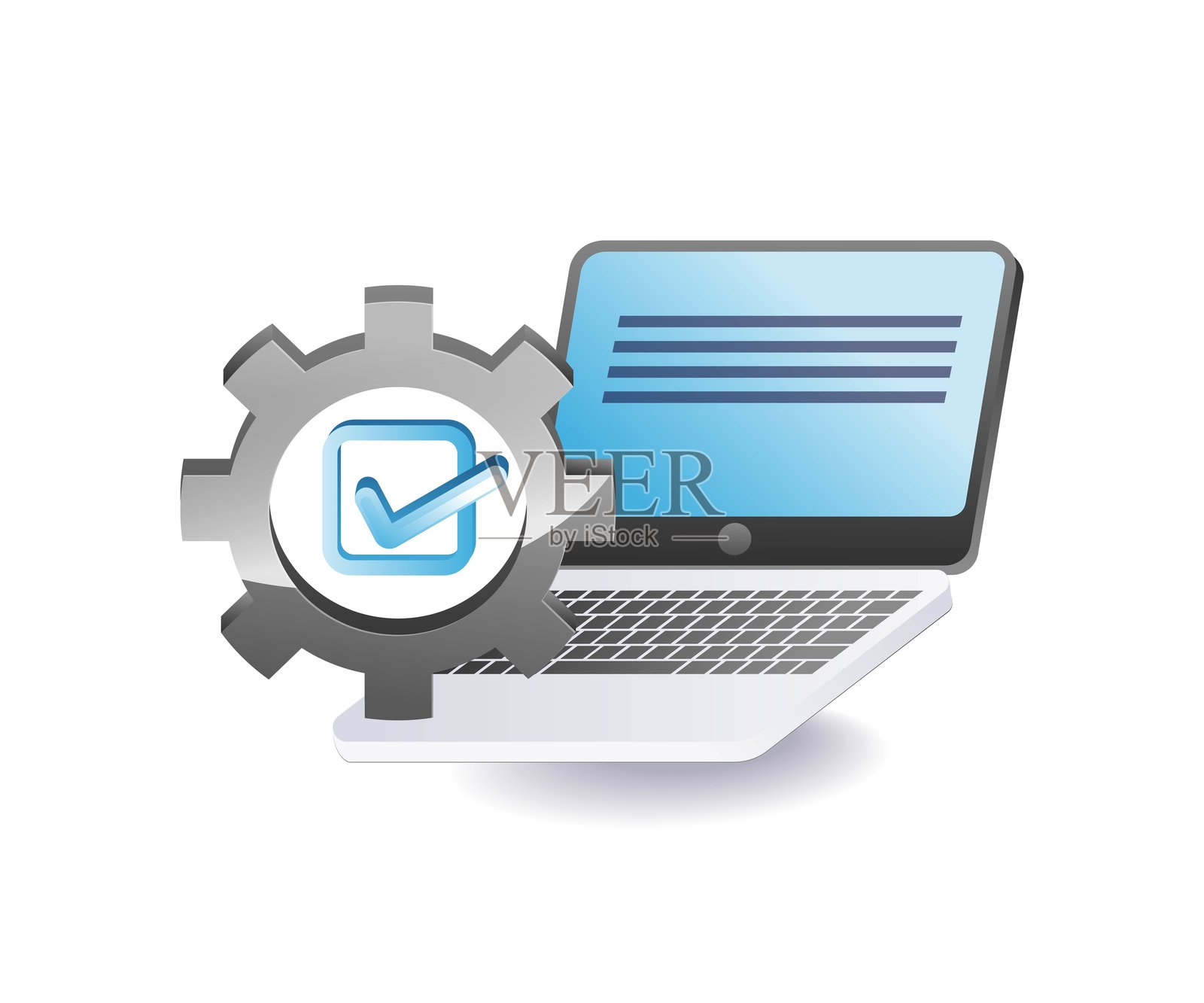 数字计算机和数据清单，代表科技概念插画图片素材