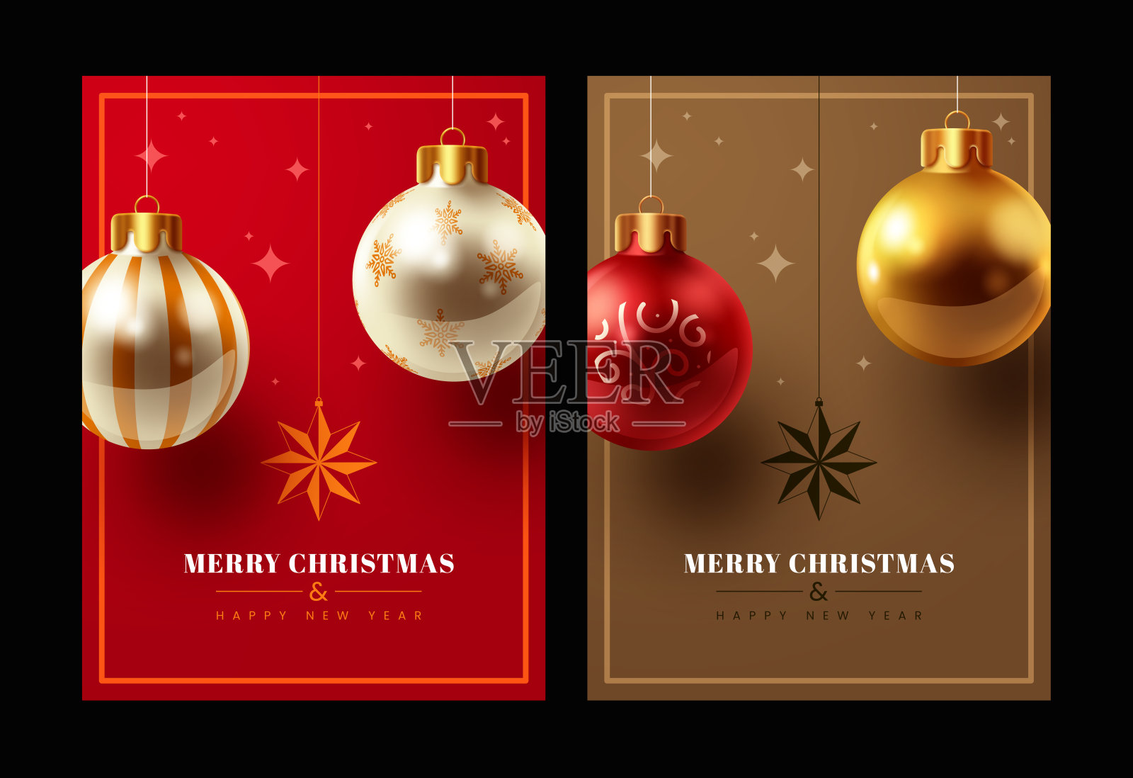 金色和红色装饰的优雅圣诞贺卡，节日背景和假日文字。插画图片素材