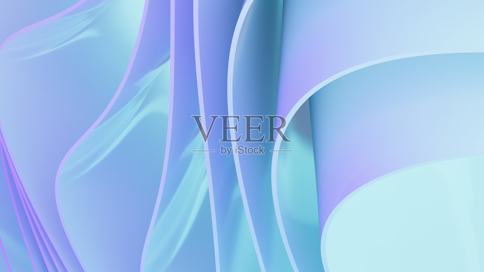 抽象的波浪曲线3D渲染。蓝粉色柔软的塑料层，带有线条、折叠和褶皱。现代壁纸，纹理图案。照片摄影图片