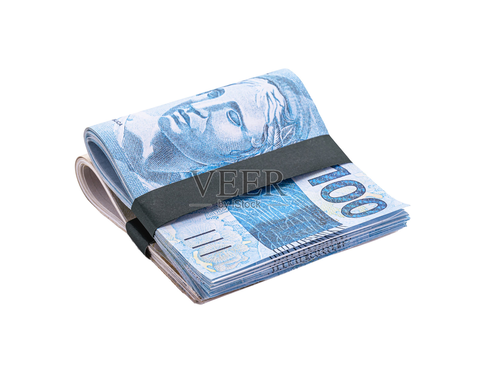 100雷亚尔和50雷亚尔的纸币，一包钱，共50巴西雷亚尔，孤立的白色背景照片摄影图片