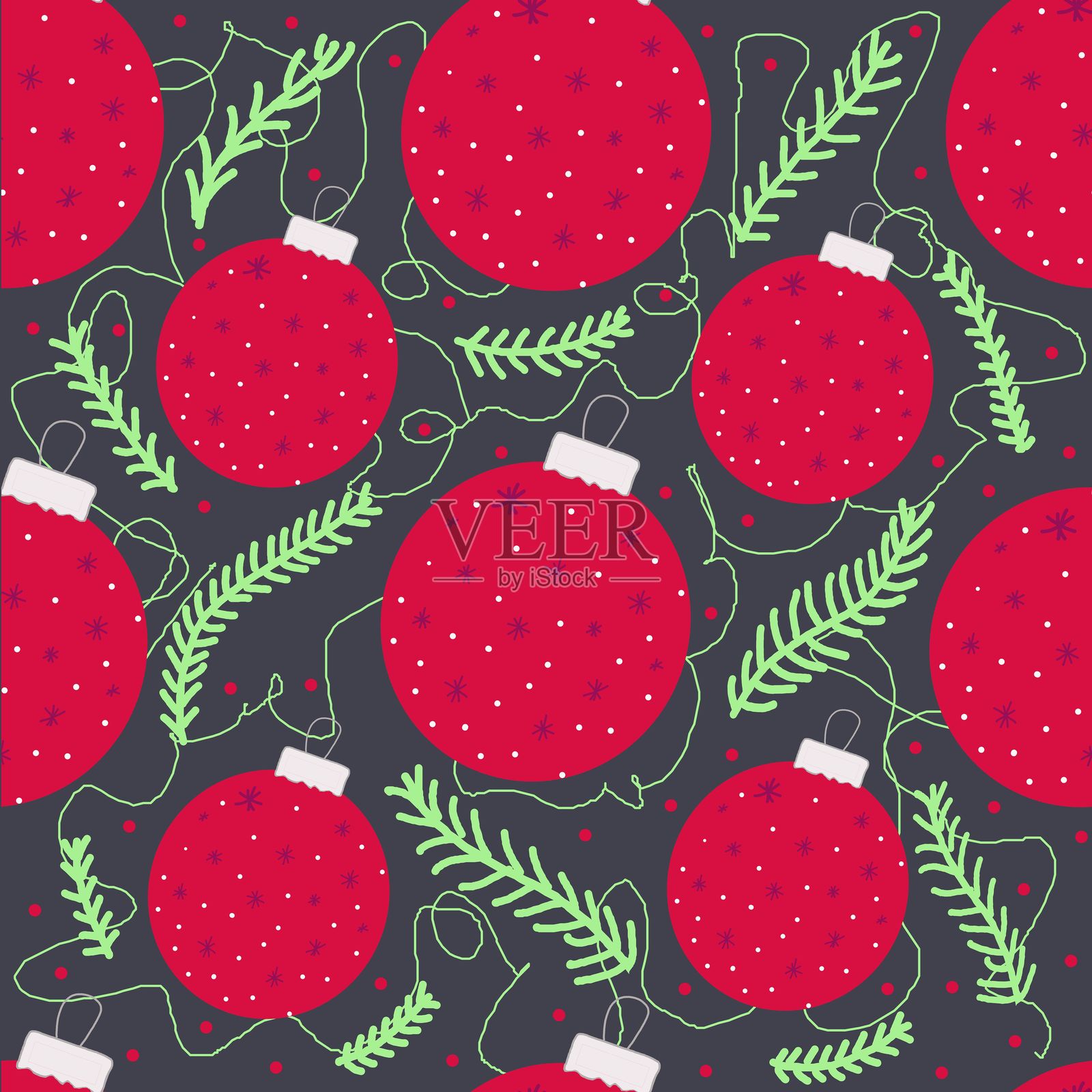 新年背景，带有玩具和树枝插画图片素材