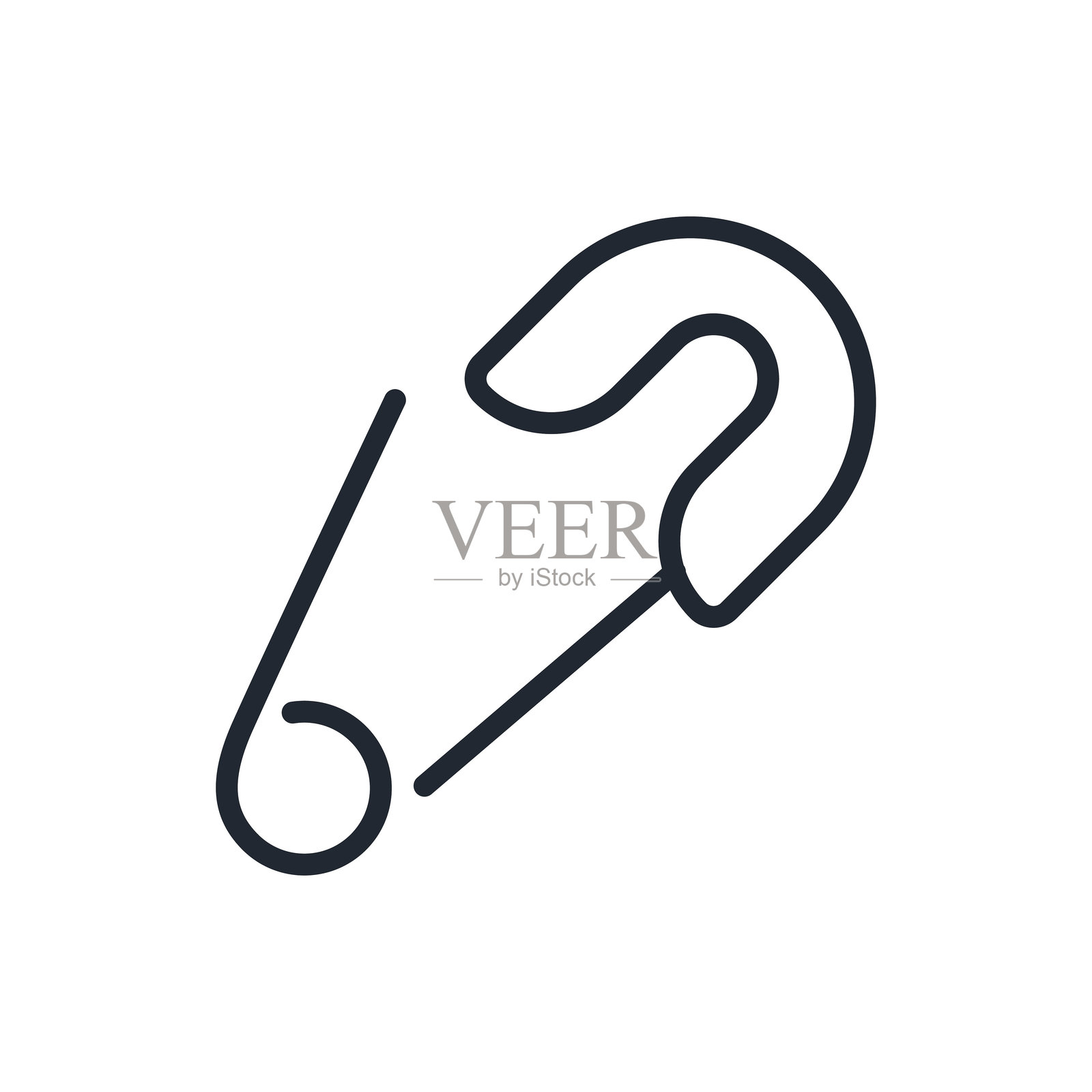 安全别针可编辑描边轮廓图标，在白色背景上孤立，平面矢量图。像素完美。64 x 64。插画图片素材