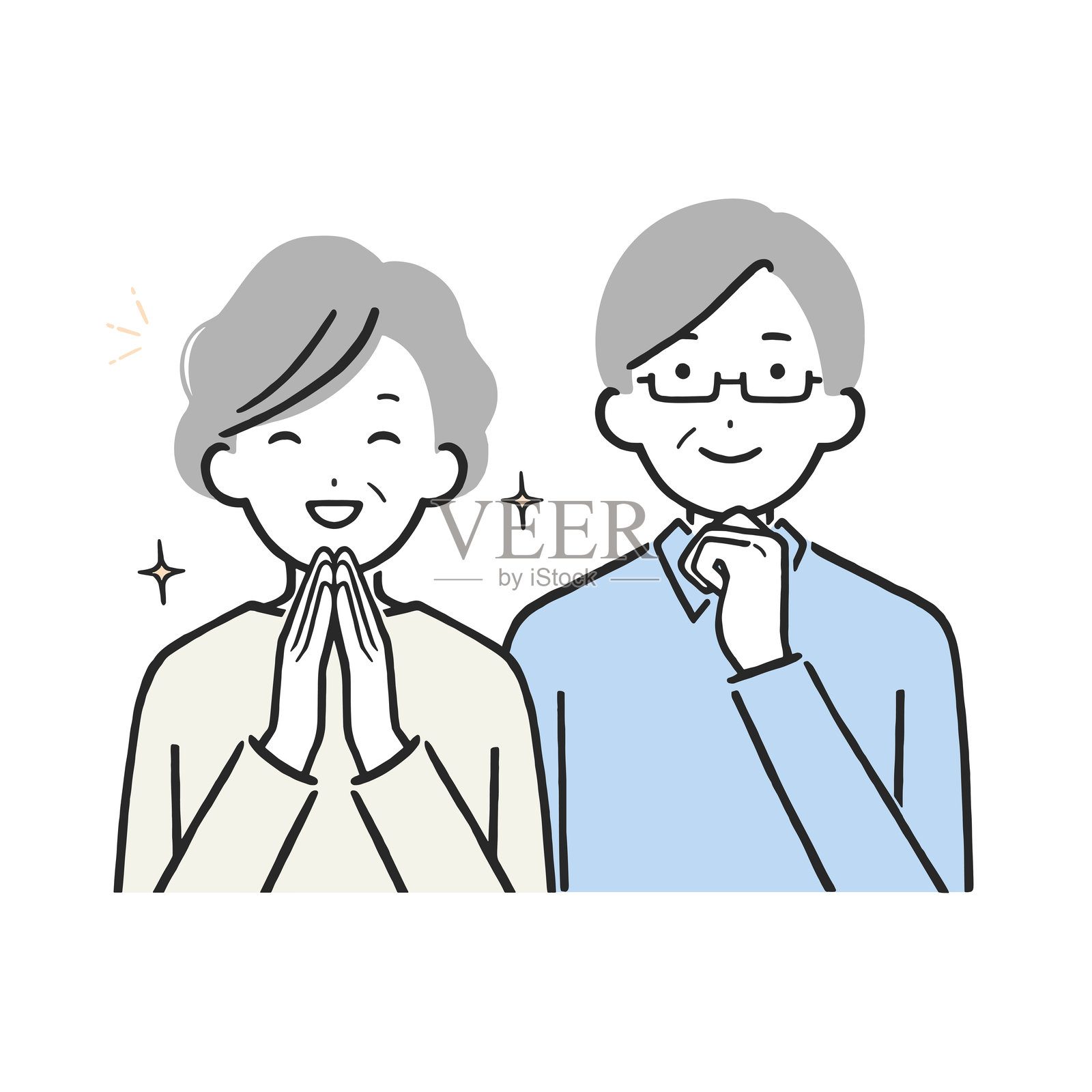 快乐老年夫妇微笑，有想法和解决方案概念矢量图插画图片素材