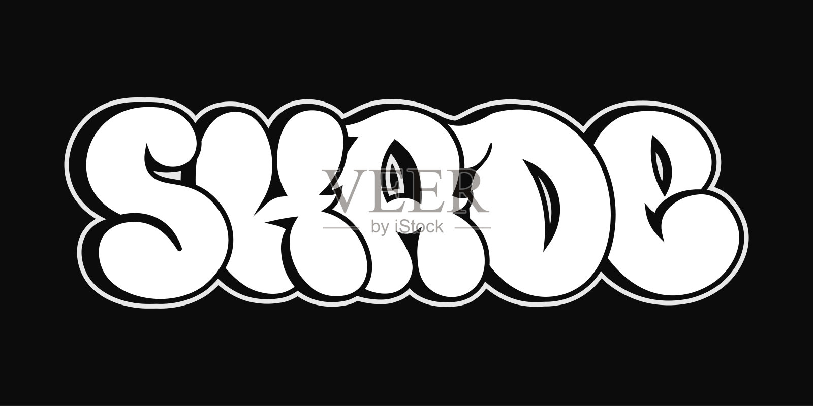 黑色背景上带有涂鸦气泡字母的字体设计插画图片素材