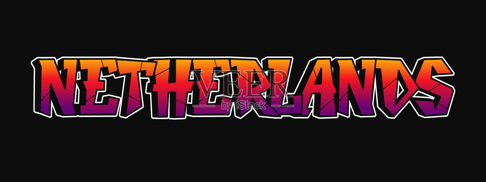 荷兰涂鸦风格的渐变色文字插画图片素材