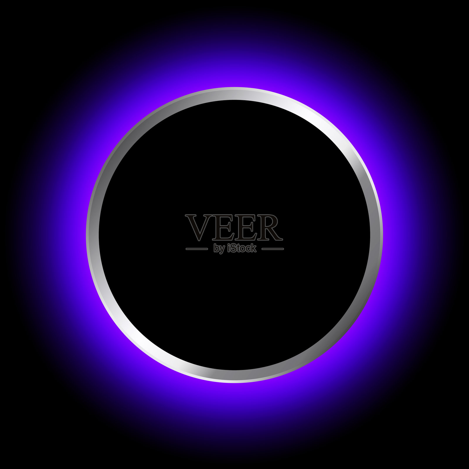 黑色背景上带有紫色光晕的闪亮按钮。插画图片素材