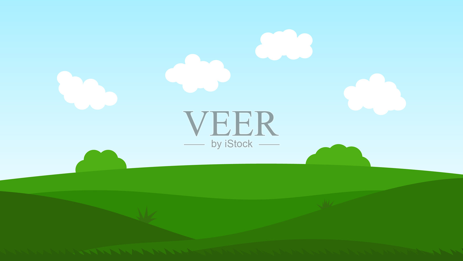 绿色的田野和蓝天卡通背景插画图片素材