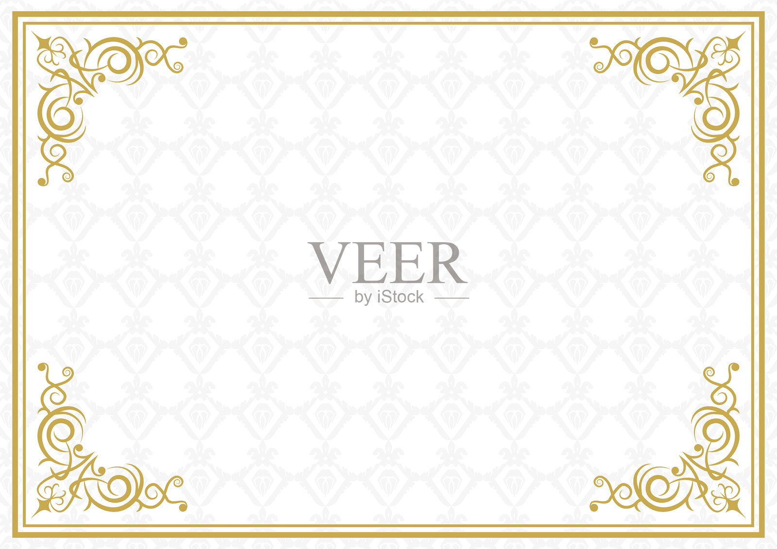 奢华的复古相框背景，带有图案背景和金色边框插画图片素材