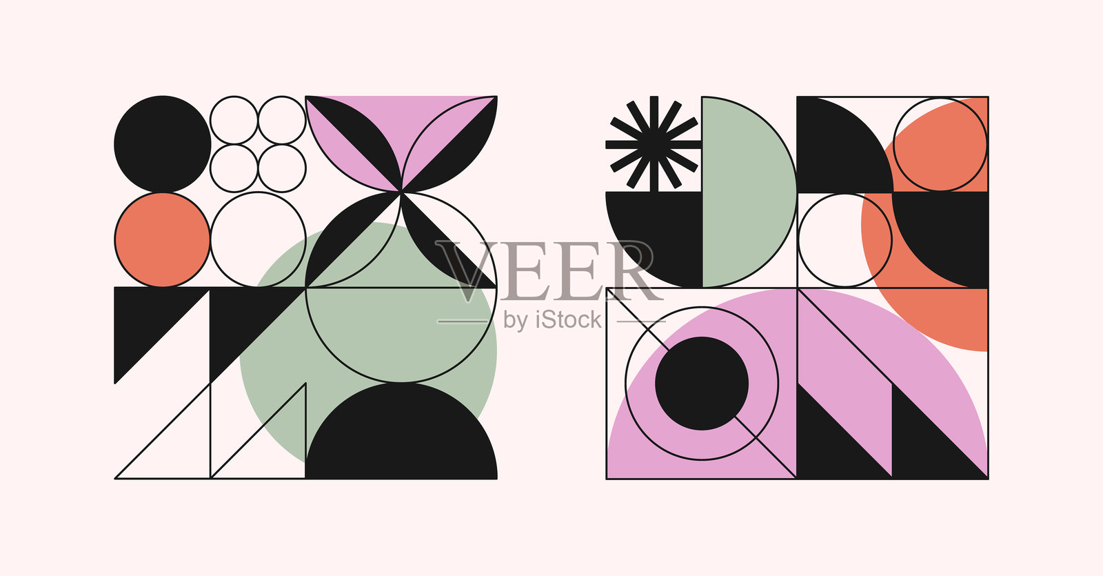 几何抽象图案设计。布鲁塔利主义风格的艺术，带有简单的模块化形状和形式。插画图片素材