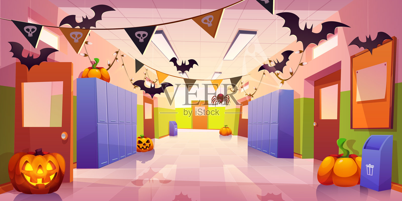 万圣节学校大厅装饰插画图片素材