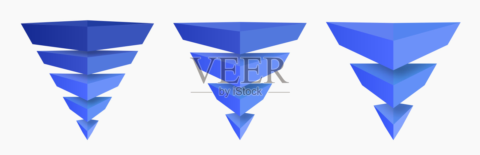 漏斗信息图，演示用的5、4、3步骤3D图形风格，初创项目、商业策略、基本运营理论、逻辑分析向量插画图片素材