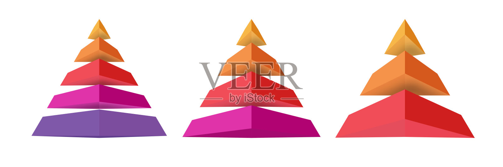 金字塔信息图集，3D风格，适用于演示、创业项目、商业策略、理论基本操作、逻辑分析。矢量图。插画图片素材