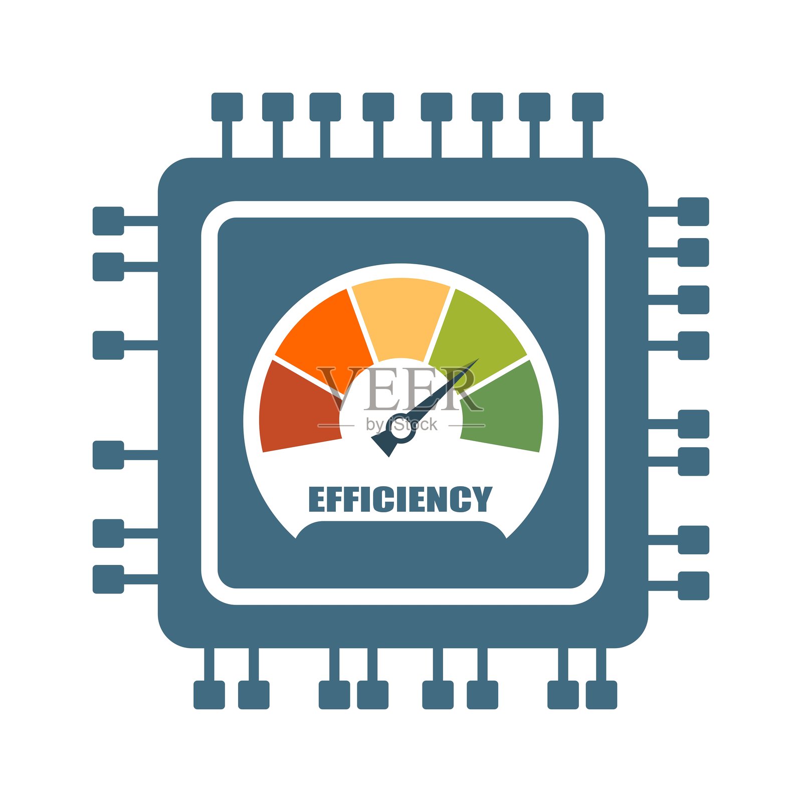 CPU微处理器内的仪器刻度盘和箭头。效率水平测量设备。插画图片素材
