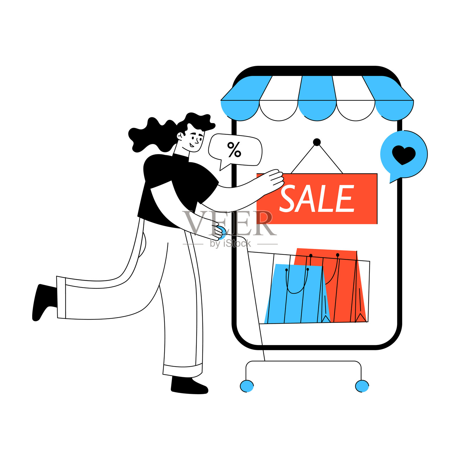 现代设计风格的手机购物促销插画插画图片素材