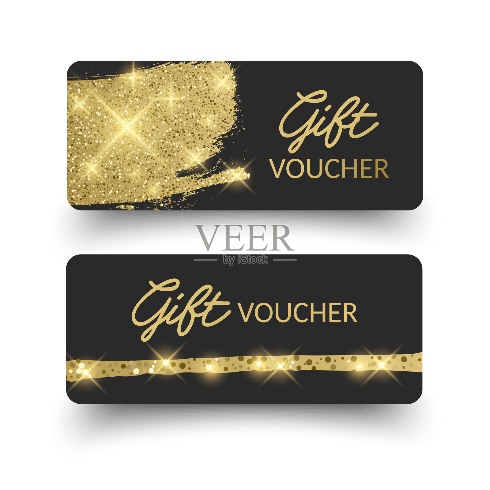 优雅的礼品券或礼品卡，带有金色闪光效果插画图片素材