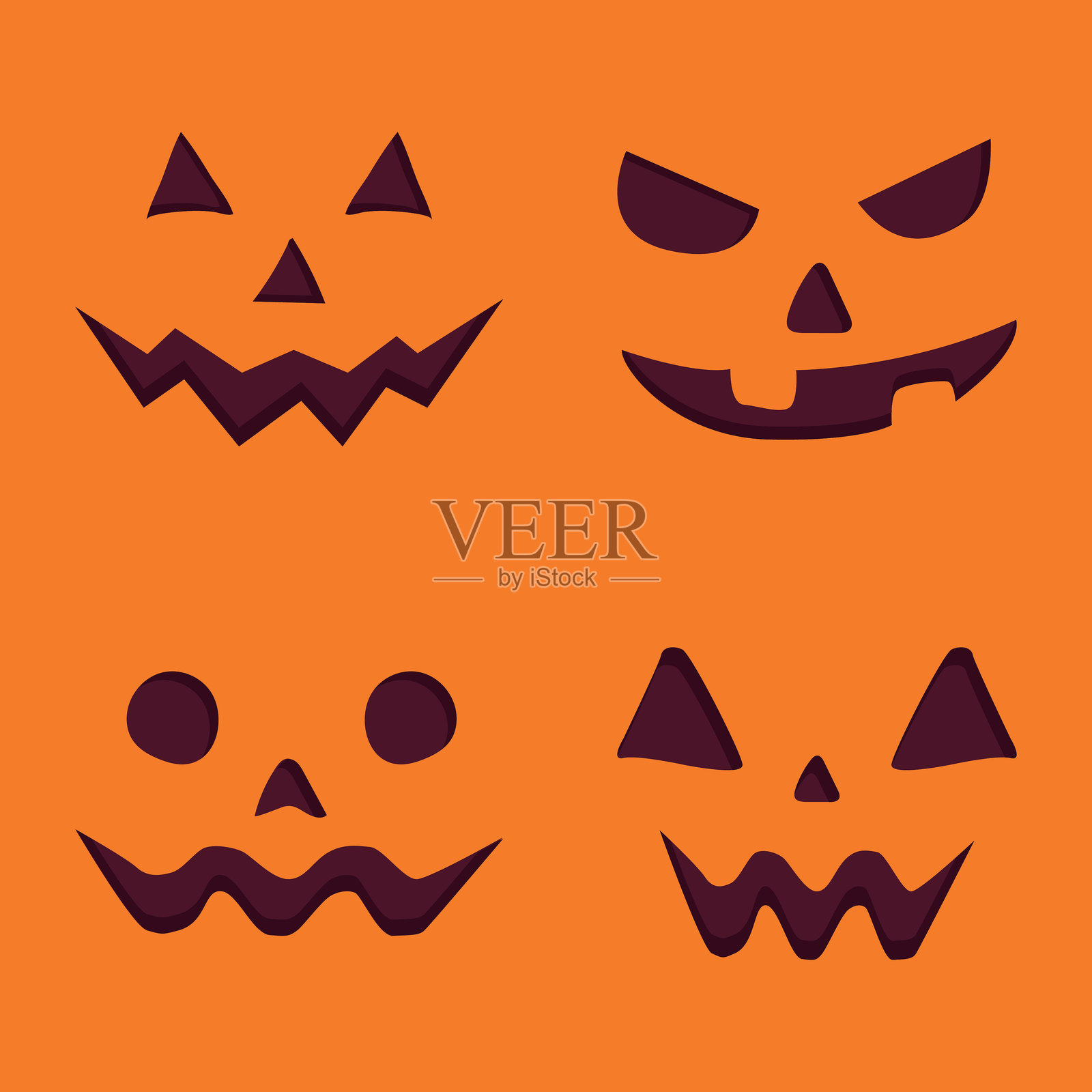 万圣节南瓜灯面部表情集合插画图片素材