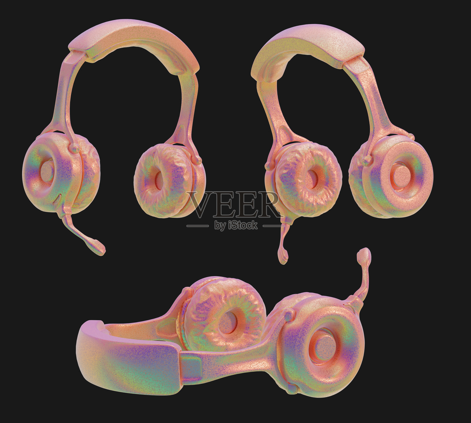 抽象全息图耳机头戴式耳机收藏，孤立背景，3D渲染照片摄影图片