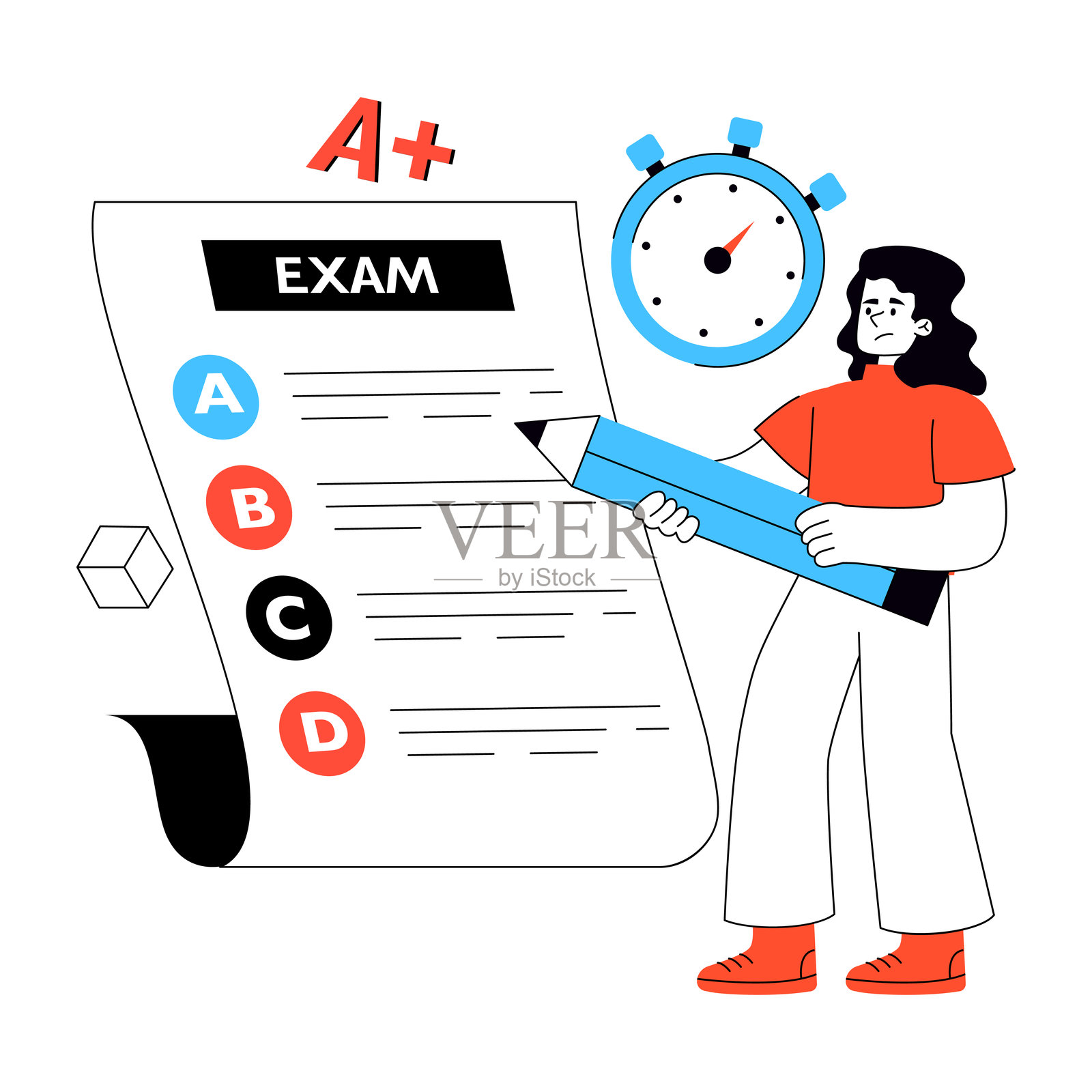 可编辑设计插画：A+ 成绩，考试结果概念插画图片素材