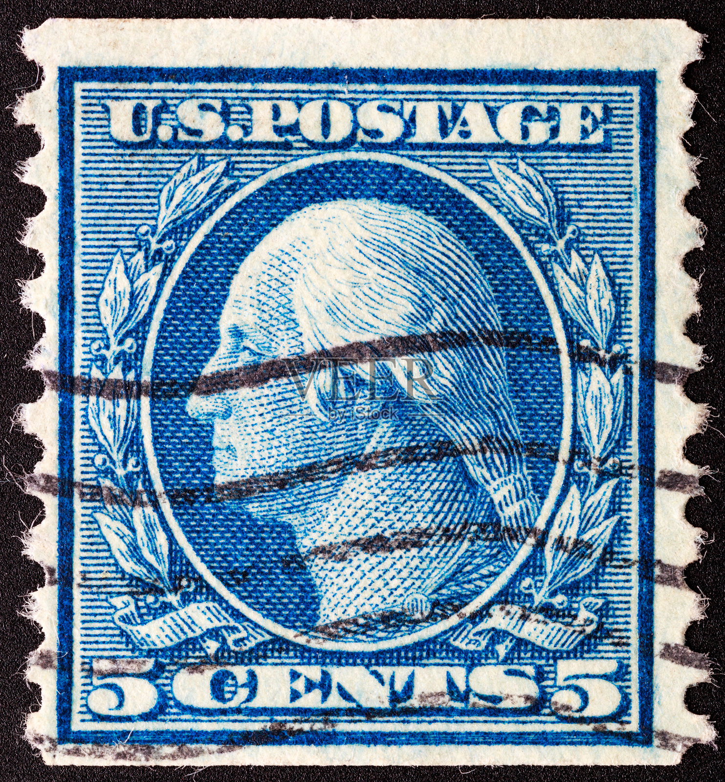 美利坚合众国 - 约1907年。美国印刷的邮票，印有乔治·华盛顿（1732-1799）的肖像，华盛顿二百周年纪念系列，乔治·华盛顿的各种肖像，约1907年照片摄影图片