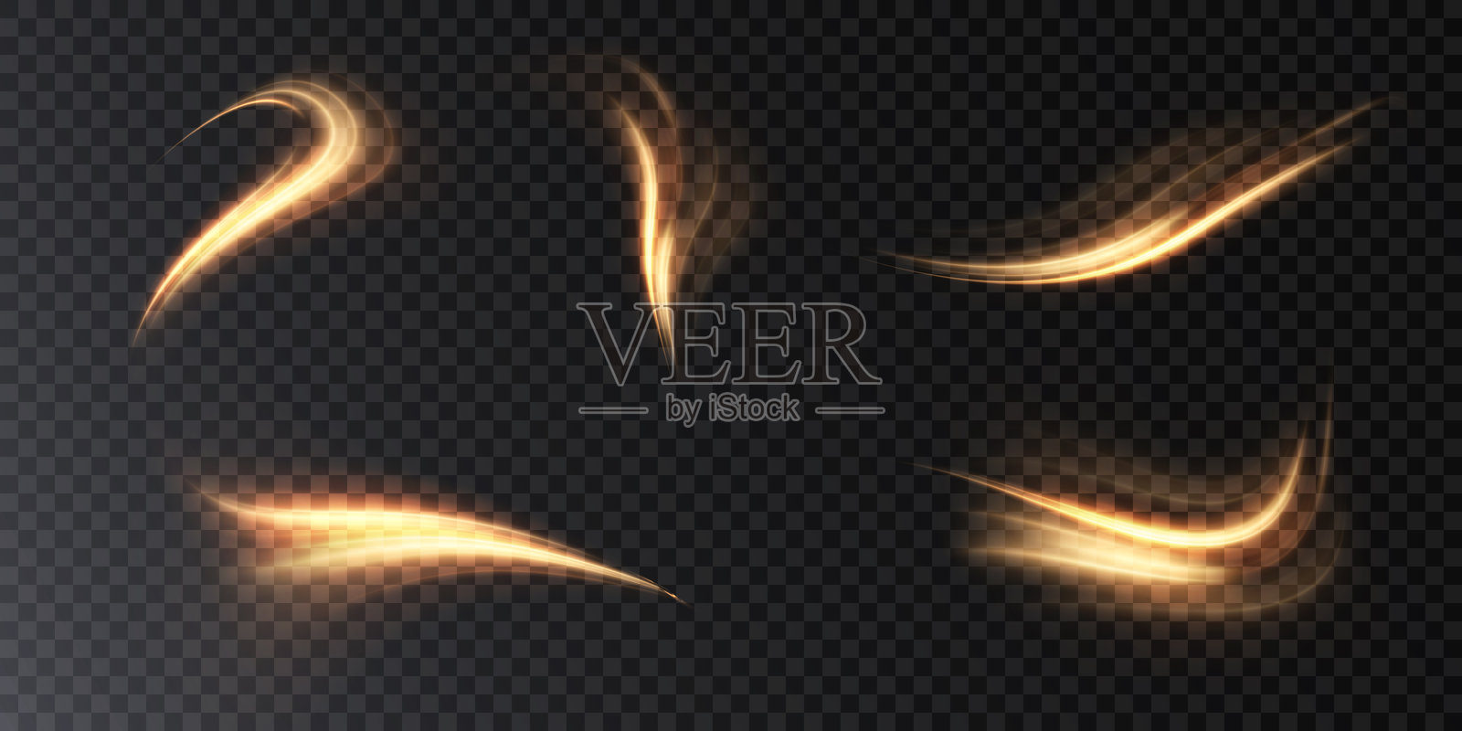 一套金色发光弧形，具有动态辉光，适用于广告和营销项目插画图片素材