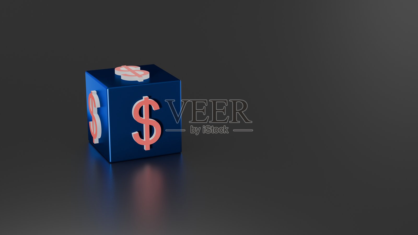 深色背景上的蓝色立方体和红色美元货币符号，用于金融、银行、投资和全球经济概念照片摄影图片