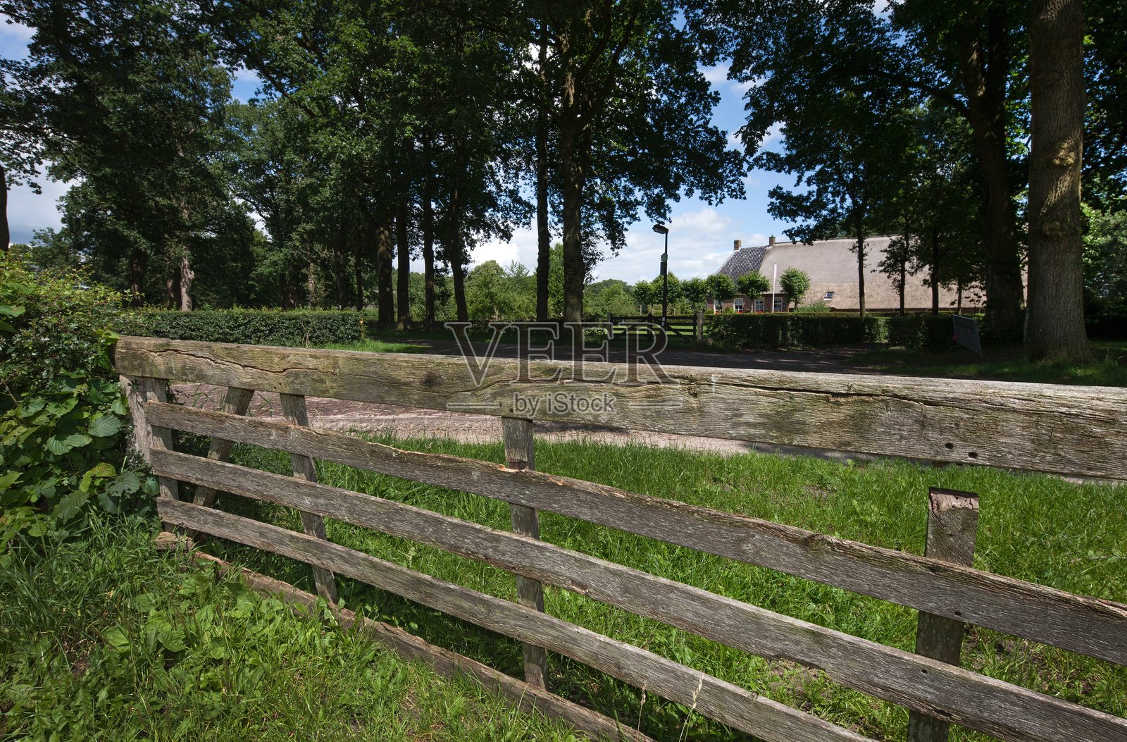 荷兰乡村风景中的历史悠久的农舍。照片摄影图片