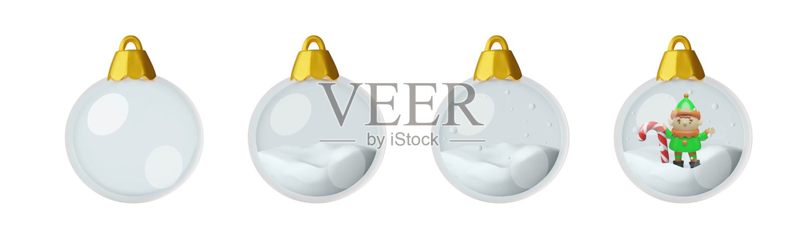 3D圣诞装饰球套装插画图片素材