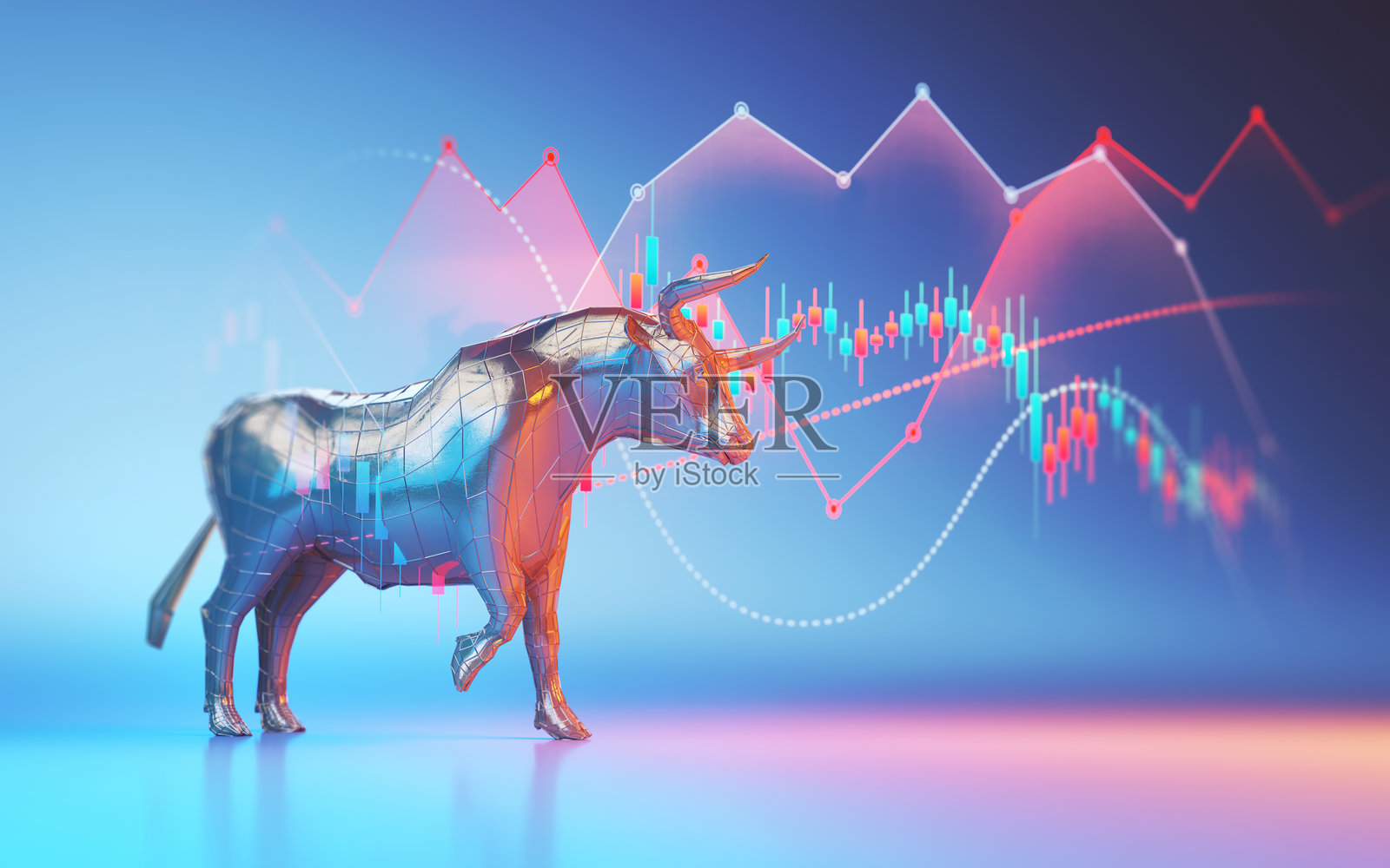 牛市概念，背景为金融图表照片摄影图片