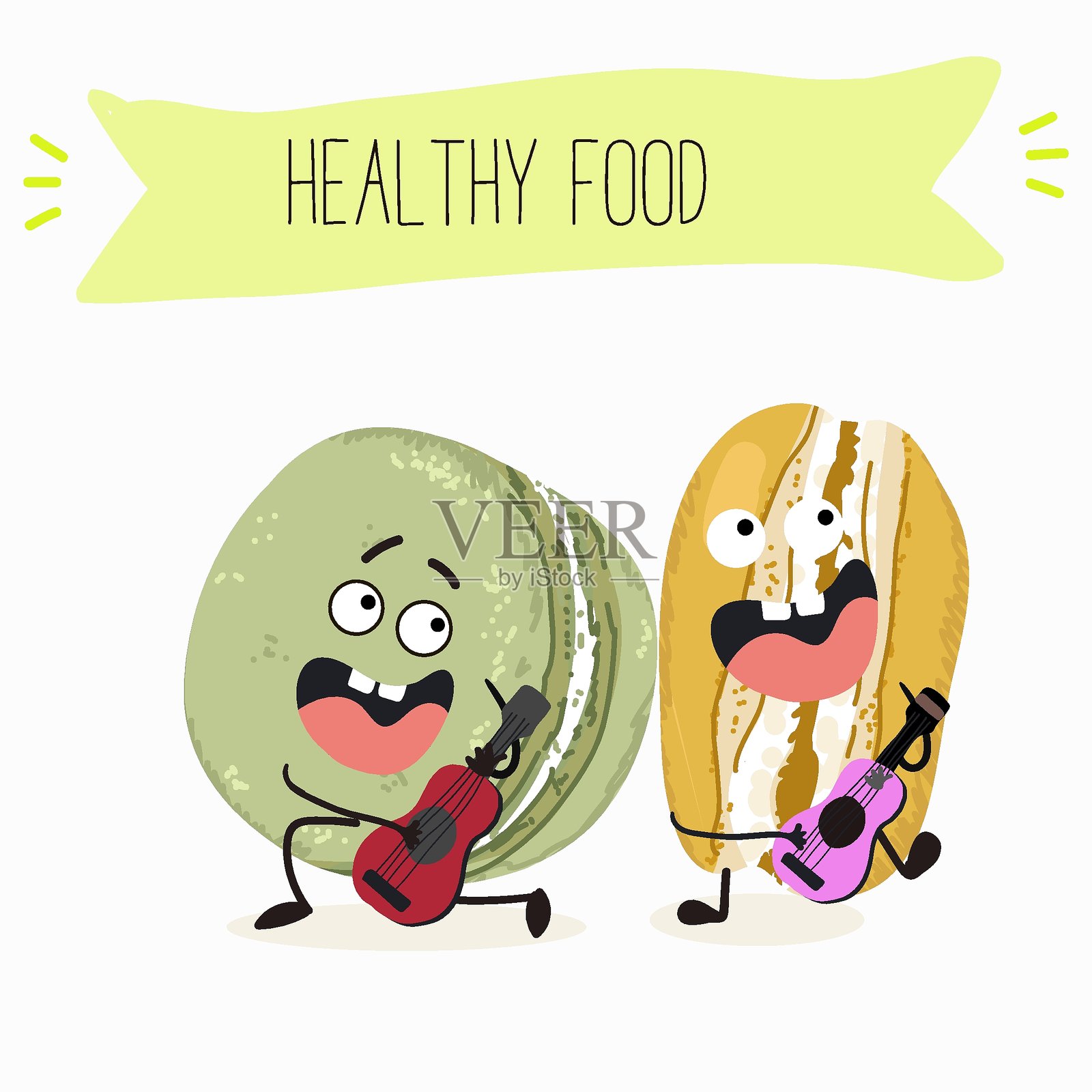 卡通马卡龙趣味形象，手绘矢量插画。插画图片素材