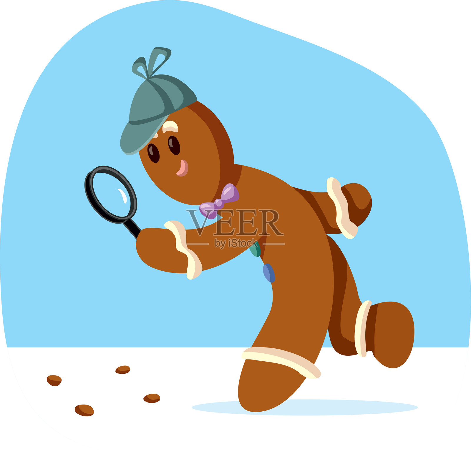 侦探姜饼人调查面包屑矢量图人物插画图片素材