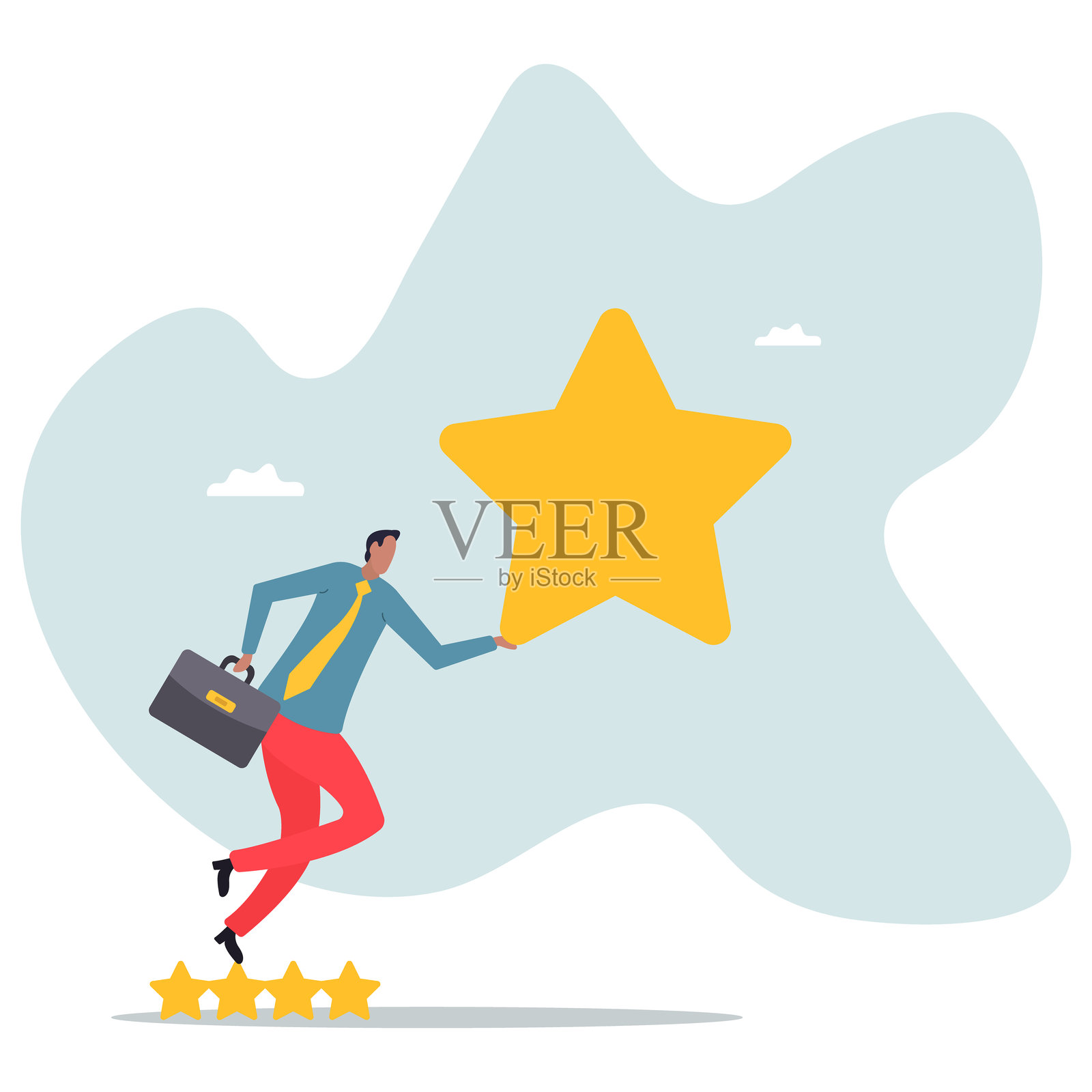 用户体验、客户反馈星级评分或商业和投资评级。关于一个男人和他的人生。插画图片素材