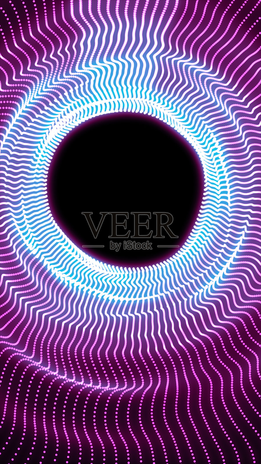 发光的粉色光波形成的圆形阵列，构成充满活力的抽象图案照片摄影图片