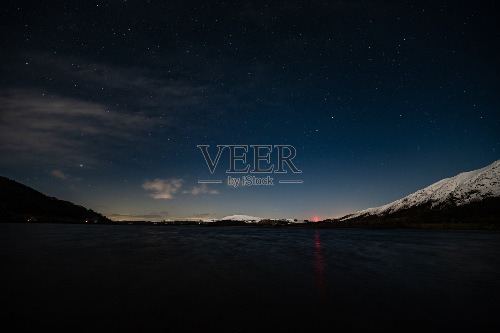 冬季夜晚英格兰湖区巴森思韦特湖的全景视图照片摄影图片