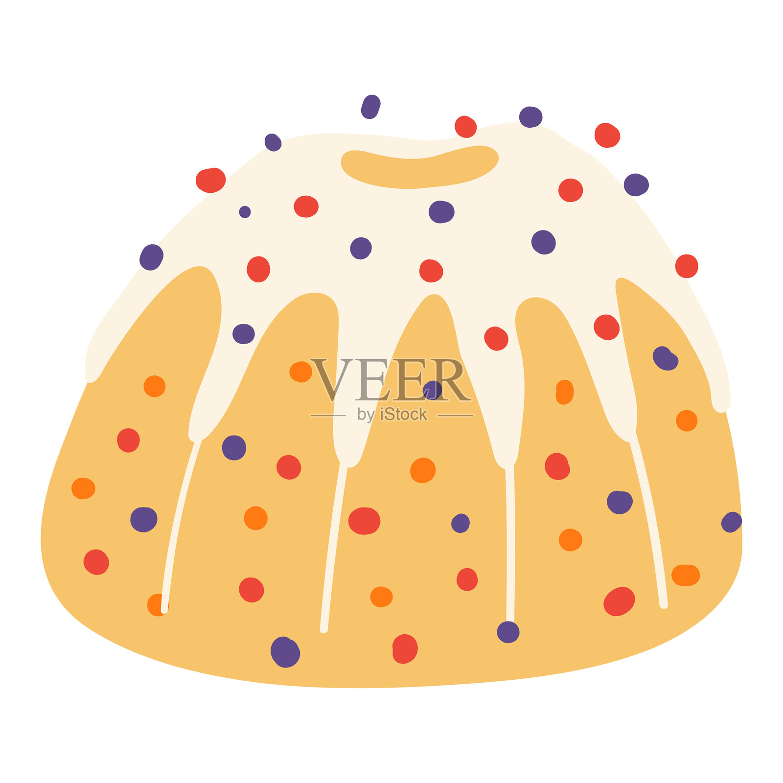 圣诞蛋糕，带有糖霜和糖珠，孤立的。插画图片素材