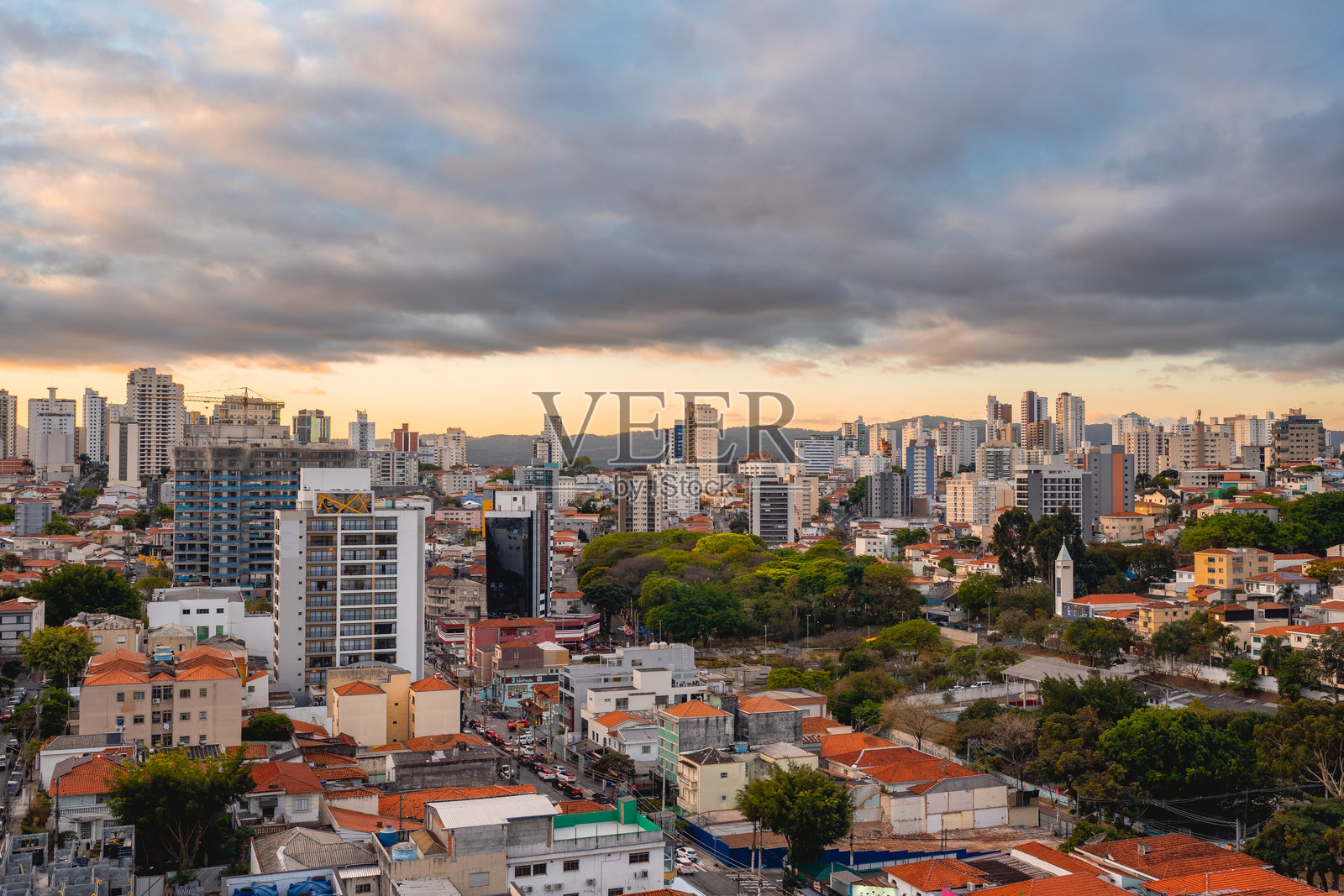 巴西圣保罗市北部天际线的阴天景象。照片摄影图片