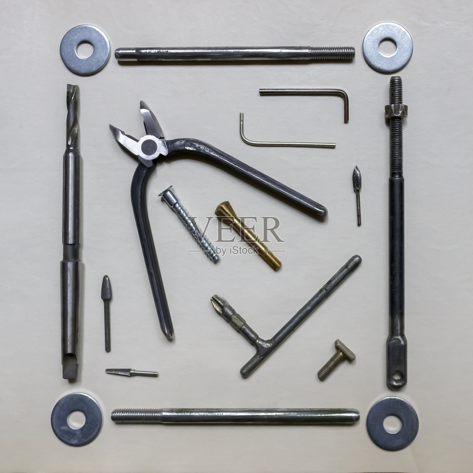 工具和配件，俯视照片摄影图片