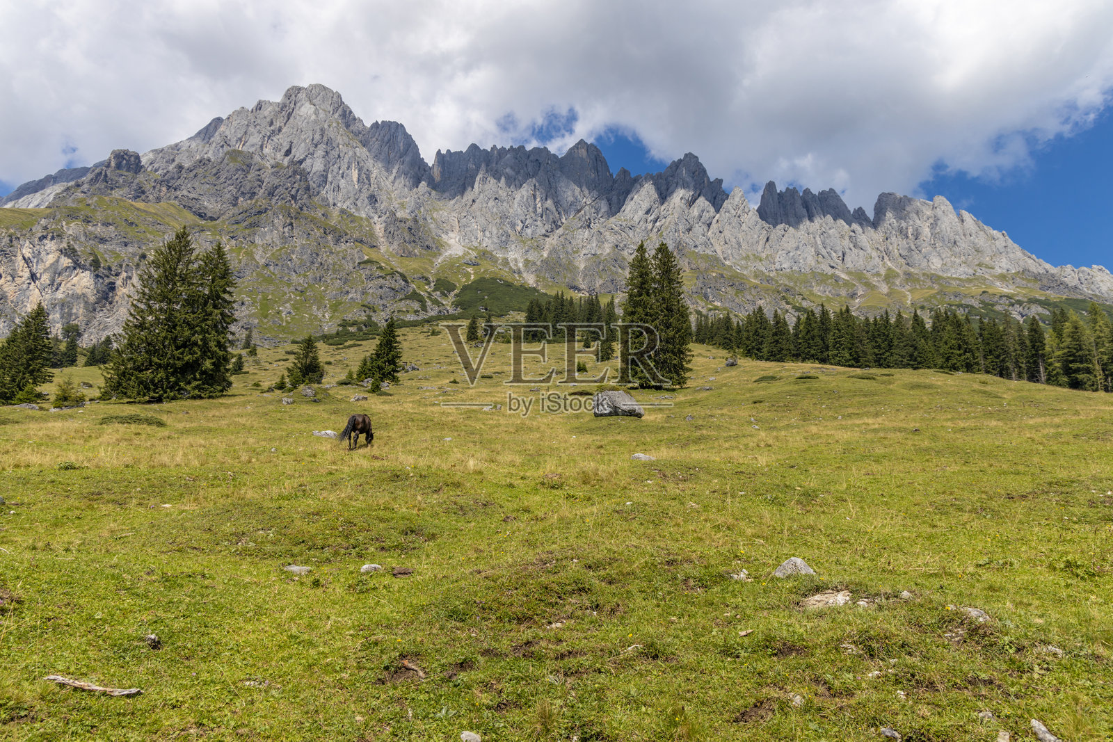 奥地利霍赫科尼格山脉。阳光明媚的日子里的阿尔卑斯山。照片摄影图片