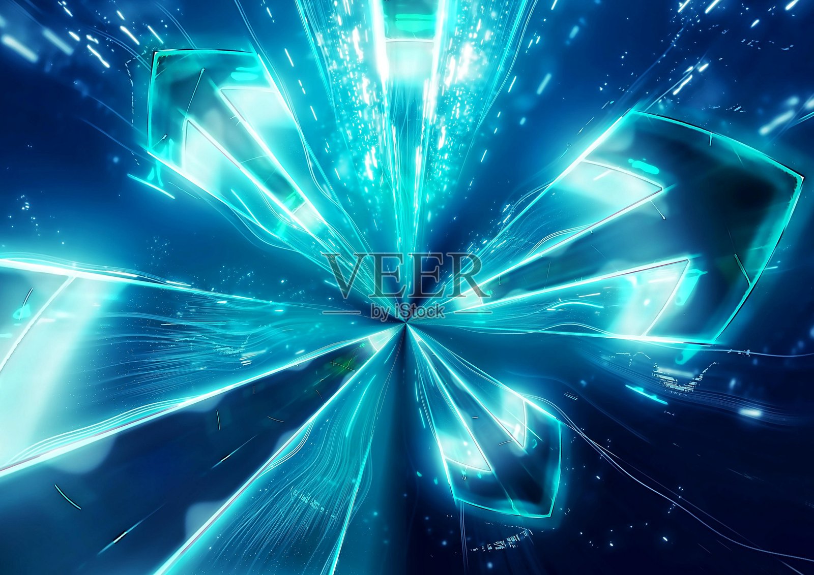 3d抽象蓝光箭头放射状插画照片摄影图片