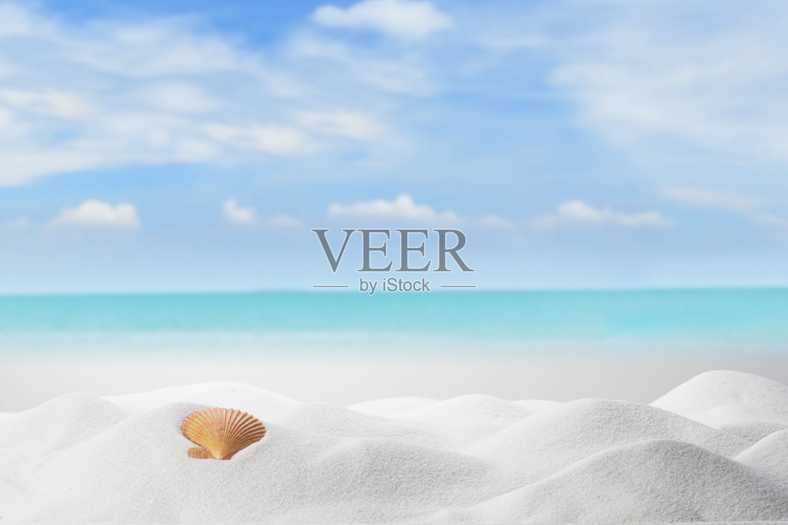 多云蓝天下海边的沙滩照片摄影图片