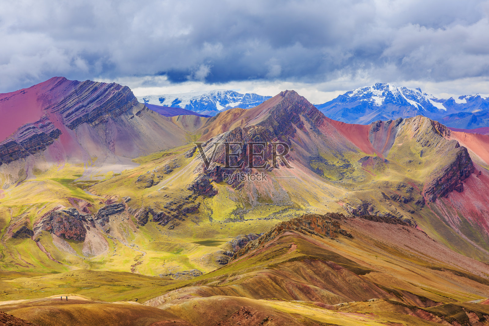秘鲁库斯科地区维尼昆卡，又称七彩山或彩虹山。照片摄影图片