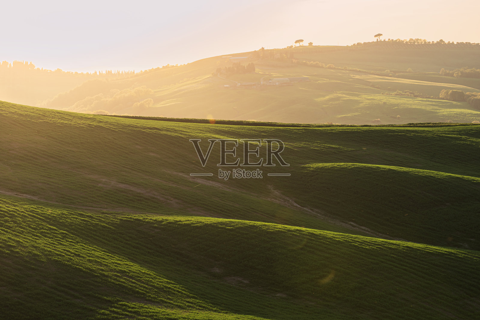 意大利托斯卡纳山丘上的春日乡村风光照片摄影图片