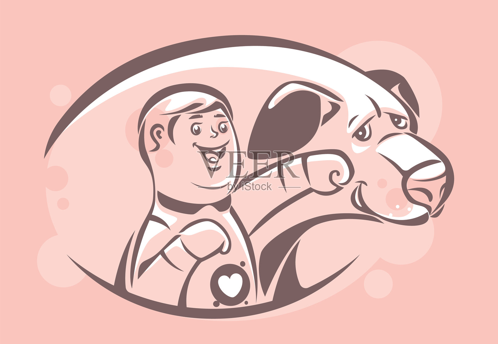 小男孩在和狗狗玩耍插画图片素材