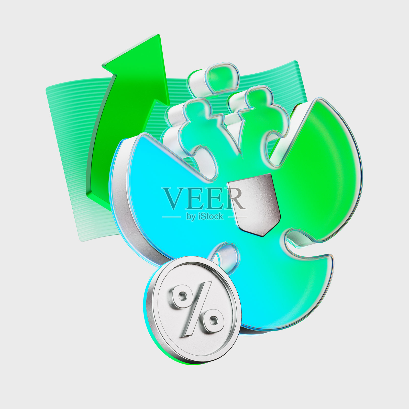 俄罗斯国徽和百分比的3D图标。俄罗斯联邦的国税、国家预算、收入和投资。分析和商业投资。照片摄影图片