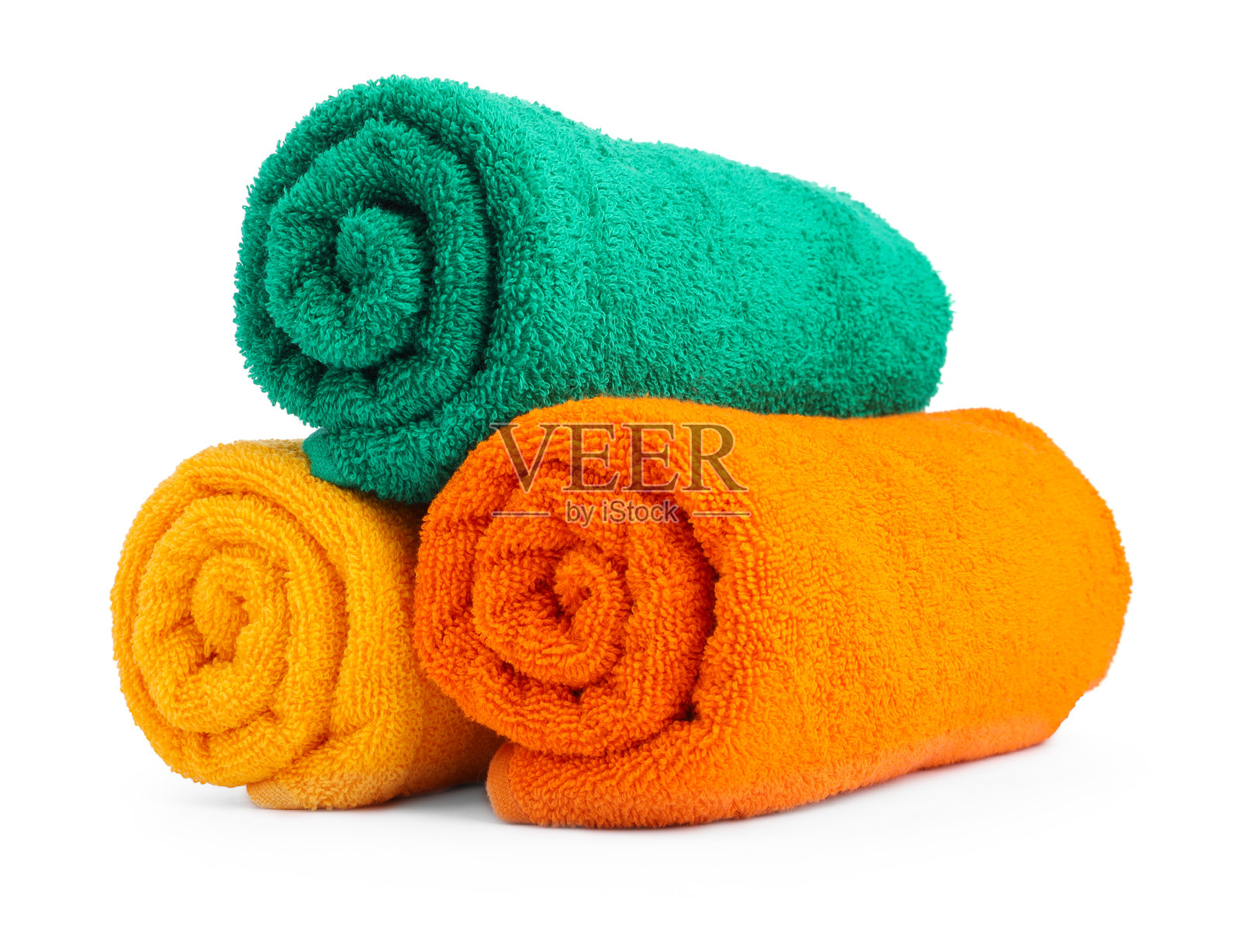 彩色的毛巾卷，孤立在白色背景上照片摄影图片